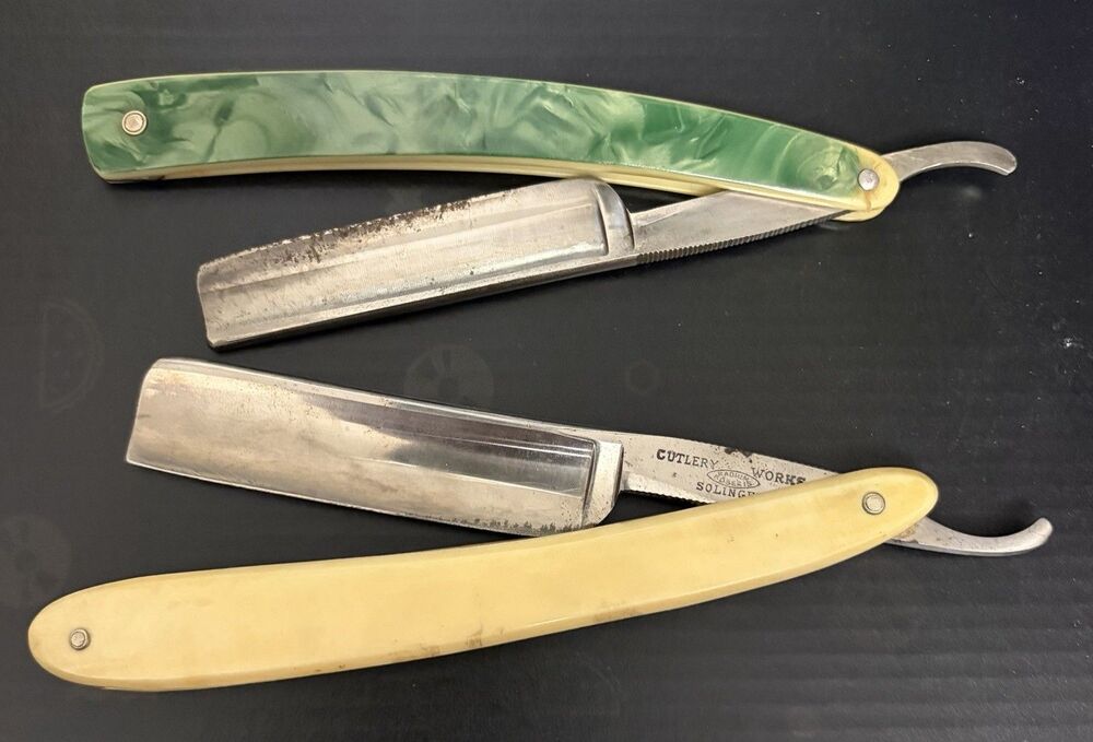 2 German Straight Razors - Cutlery Works Solingen and Weck Solingen Germany